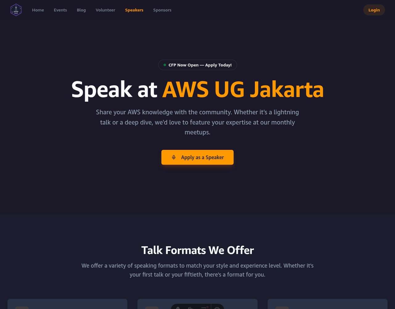 Speakers page overview and Call for Speakers CFP details