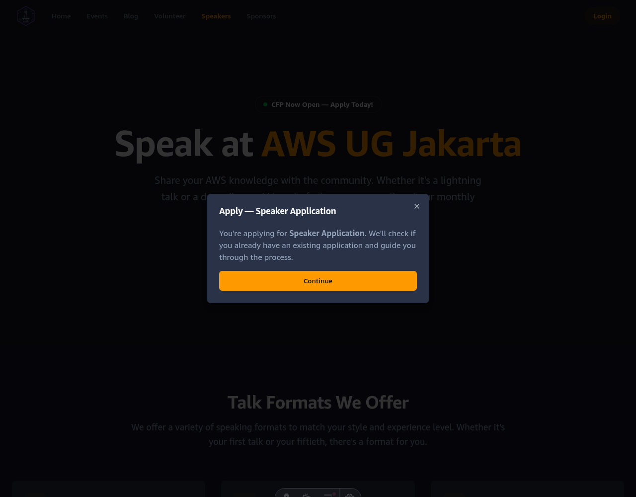Call for Speakers introductory confirmation modal